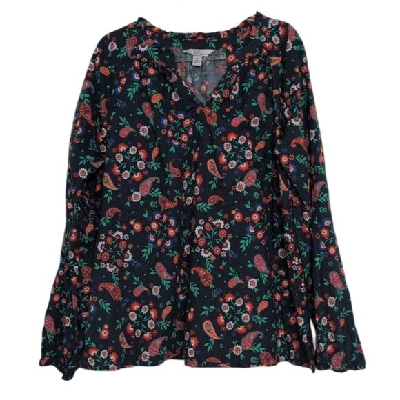 Croft & Barrow Floral Paisley Shirt Womens Size XL Blue Lightweight V Neck - Picture 1 of 7